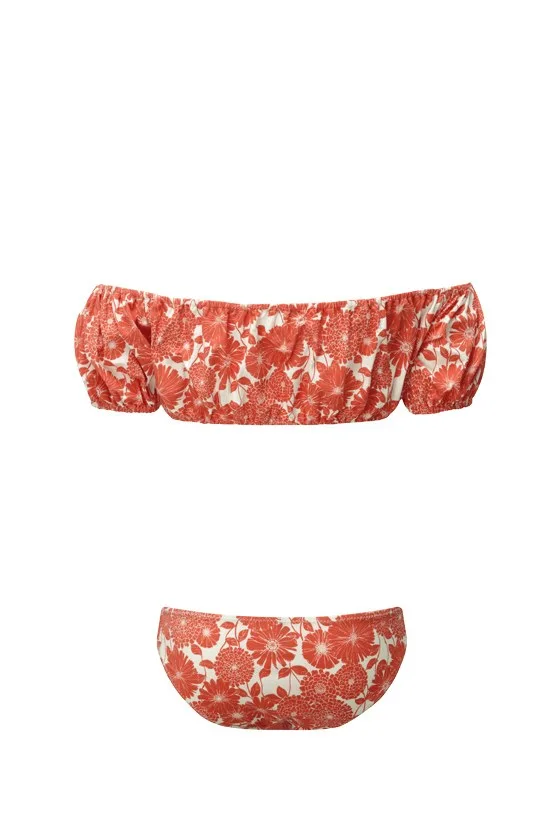Lisa Marie Fernandez Leandra Tomato Floral Denim Bikini