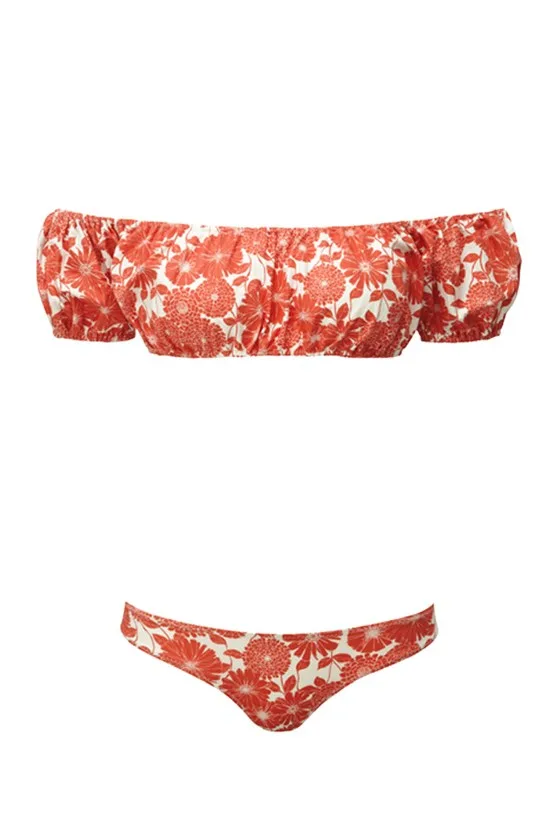 Lisa Marie Fernandez Leandra Tomato Floral Denim Bikini