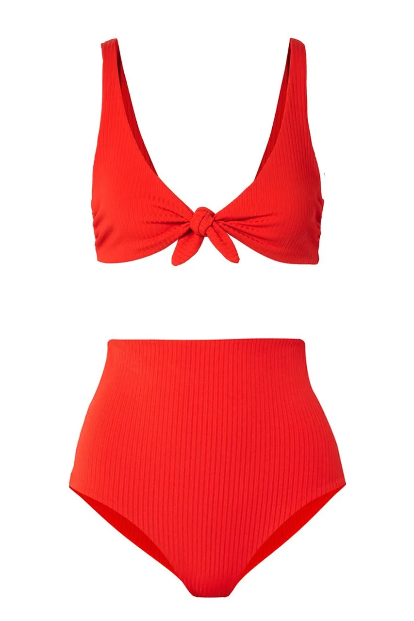 Mara Hoffman Rio Knotted Top + Lydia Ribbed Bikini Brief | Red