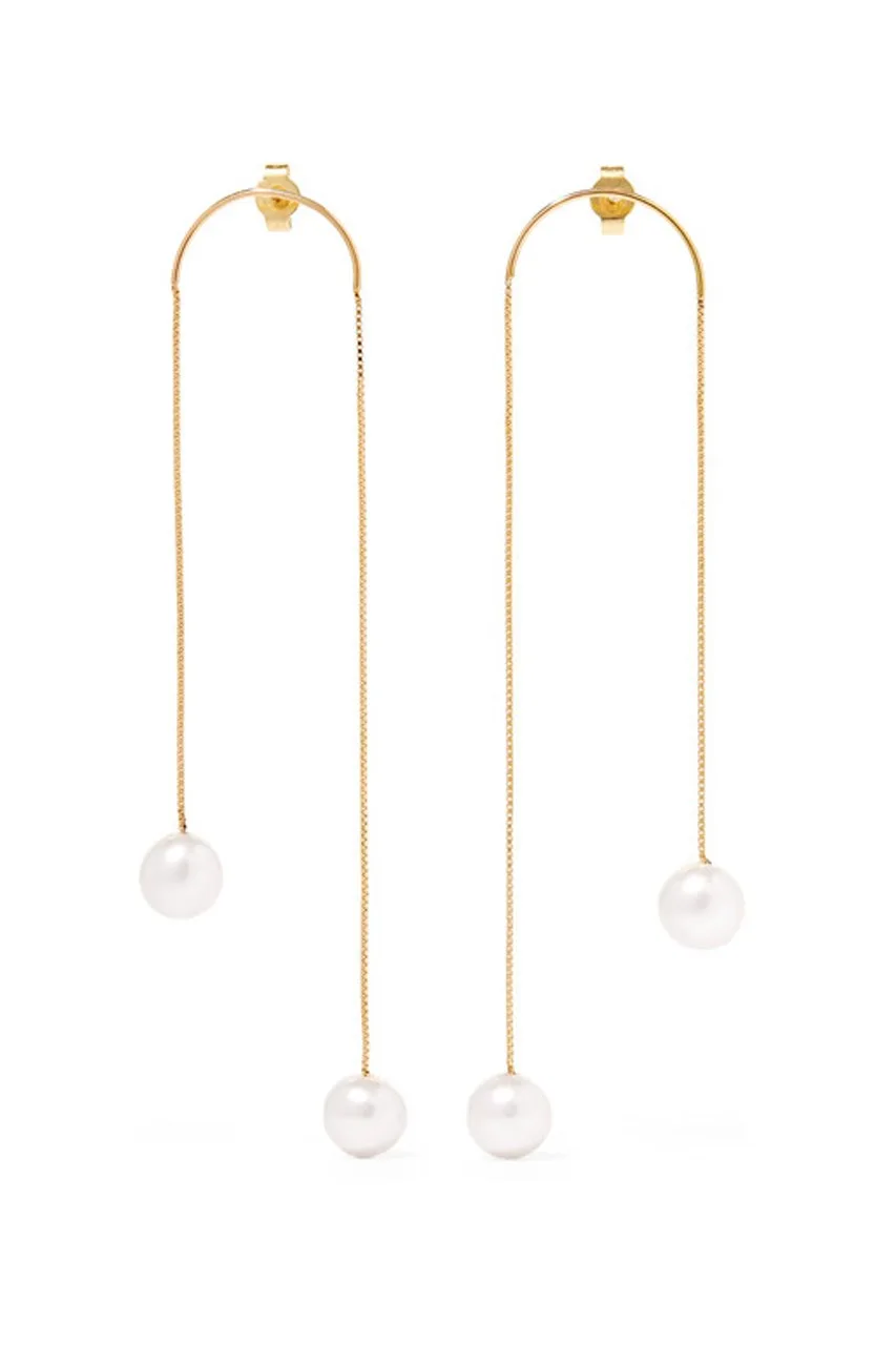 Saskia Diez Dancing No2 Gold Plated Pearl Earrings