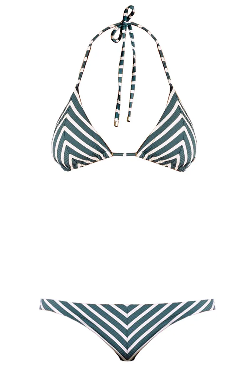 Vitamin A Natalie Miter Stripe Triangle Top + Tulum Bottom | Marin Stripe Grey